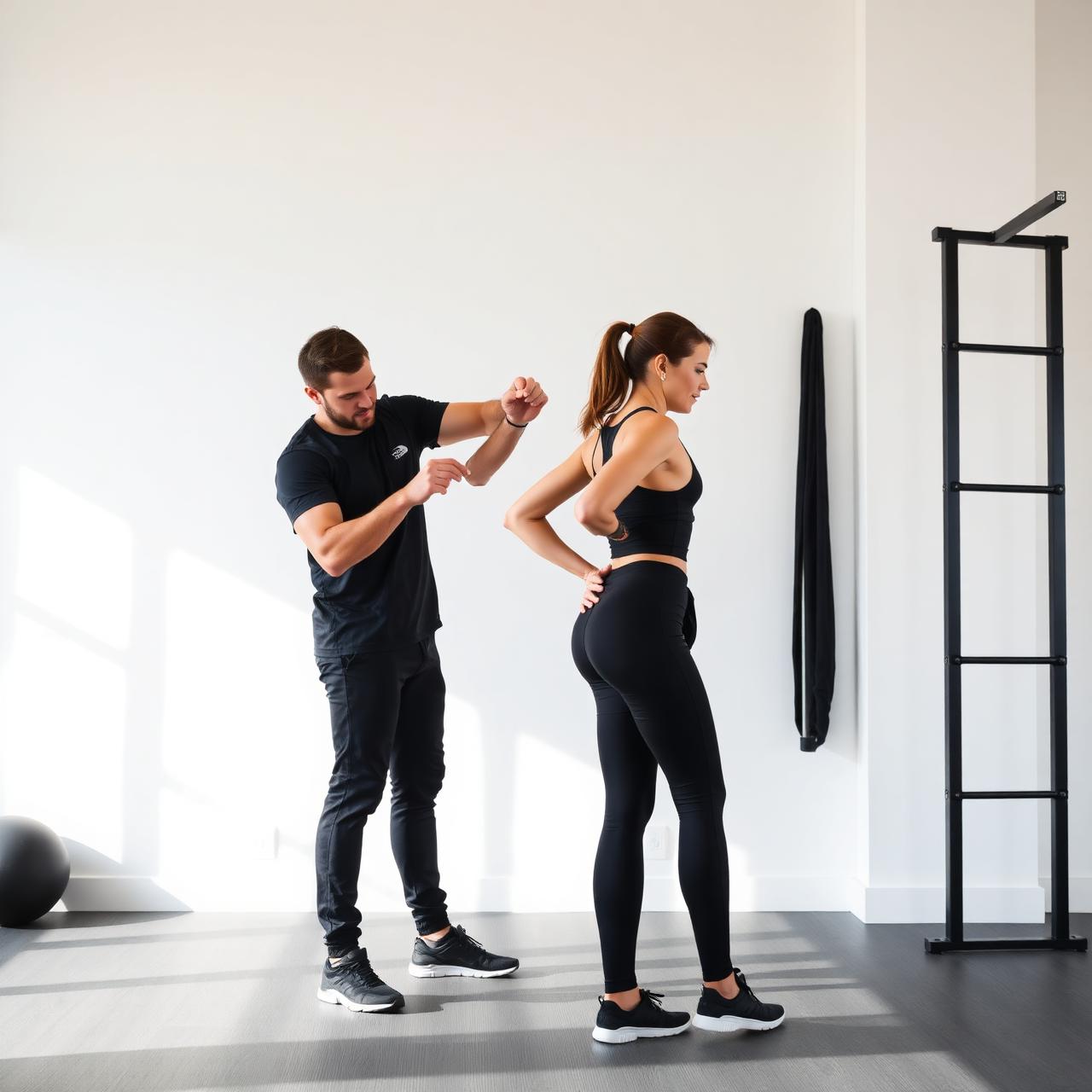 Personal trainer καθοδηγεί ασκούμενη στο GYMGKS